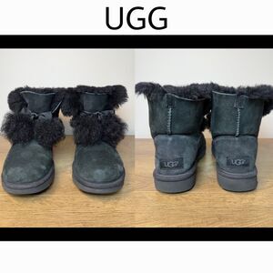 Ugg Womens Gita Black Suede Bow Round Toe Ankle Snow Boots Size 8